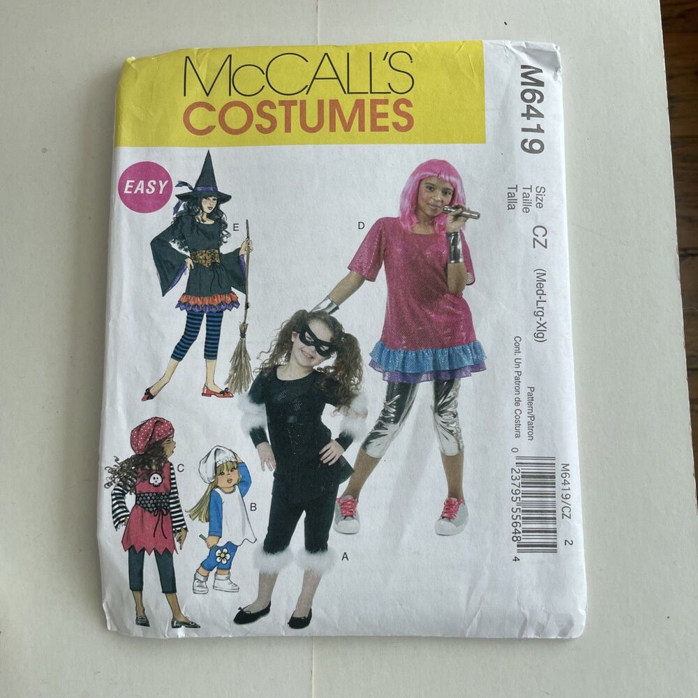 McCall's M6419 Pattern Easy Girls' Costumes 3 Styles Sizes Med-Lrg-XLrg UNCUT